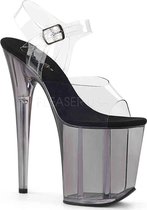 Pleaser Sandaal met enkelband, Paaldans schoenen -36 Shoes- FLAMINGO-808T Paaldans schoenen Zwart/Transparant