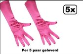 5x Paar Handschoenen satijn stretch luxe 40 cm hard roze