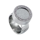 Quiges RVS Schroefsysteem Ring met Zirkonia Zilverkleurig Glans 17mm met Verwisselbare Glitter Zilver 12mm Mini Munt