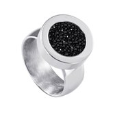 Quiges RVS Schroefsysteem Ring Zilverkleurig Glans 17mm met Verwisselbare Zirkonia Zwart 12mm Mini Munt