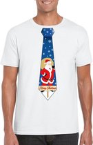 Foute Kerst t-shirt stropdas met kerstman print wit voor heren L