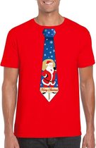 Foute Kerst t-shirt stropdas met kerstman print rood voor heren 2XL