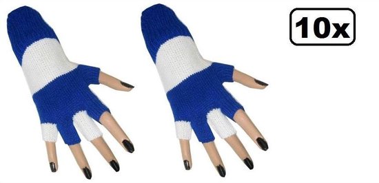 10x Paar Vingerloze Handschoen Blauw Wit