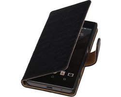 Sony Xperia Z1 Compact (Mini) - Krokodil Zwart Booktype Wallet Hoesje