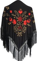 Spaanse manton/omslagdoek zwart rood goud bij flamenco jurk verkleedkleding