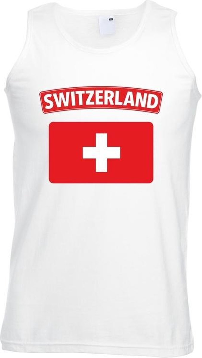Afbeelding van product Bellatio Decorations  Zwitserland singlet shirt/ tanktop met Zwitserse vlag wit heren M  - maat M