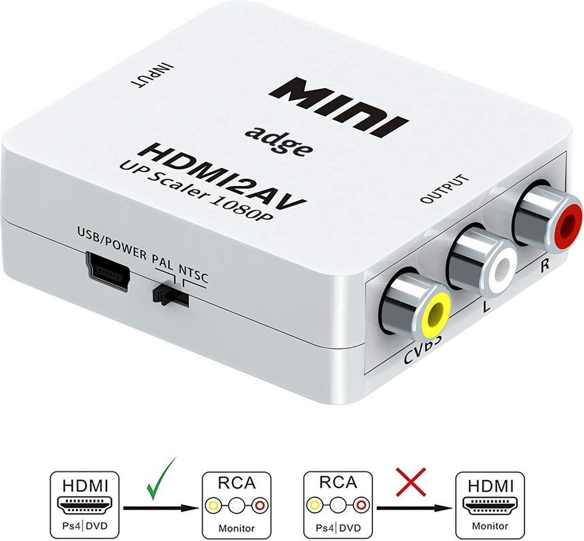 Telemacos Zwakheid Sluit een verzekering af HDMI Naar Tulp AV Converter - HDMI Naar RCA Composiet Audio Video Kabel  Adapter - Adge® | bol.com