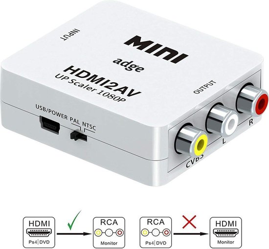 HDMI Naar AV Converter - Naar RCA Composiet Audio Video Kabel - Adge® | bol.com