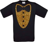 Smoking T-shirt glitter goud maat 134/146 zwart
