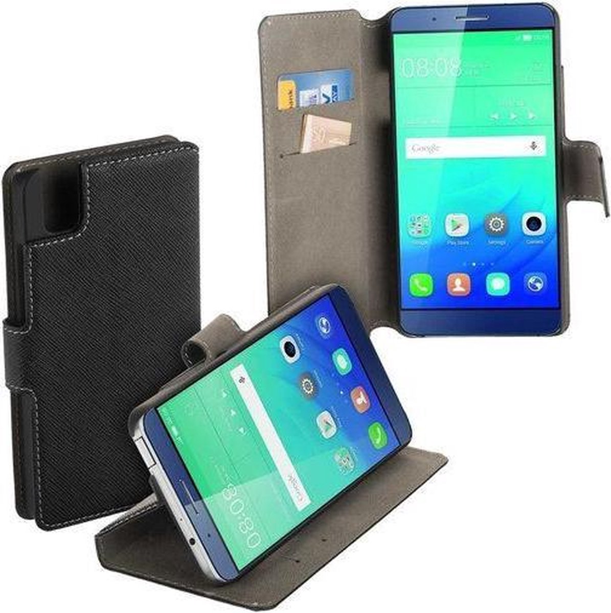 HC zwart bookcase voor de Huawei ShotX wallet case hoesje