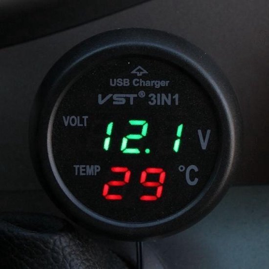 Car USB Charger Voltmeter Thermometer bol