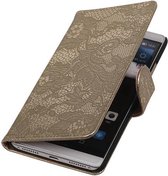 Lace Bookstyle Wallet Case Hoesjes Geschikt voor Huawei Mate S Goud