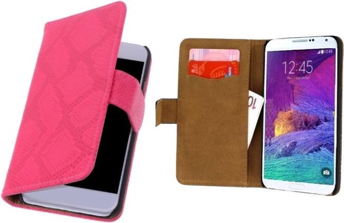 Alternate LACE Bookstyle Flip Case Hoesje Samsung Galaxy Note 4  Snake Roze