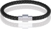 Heren Armband - Memphis® - Zwart/Zilver - 19cm - Gevlochten Armband voor Mannen ✓ 100% Echt Leer ✓ Edelstaal Magneet sluiting