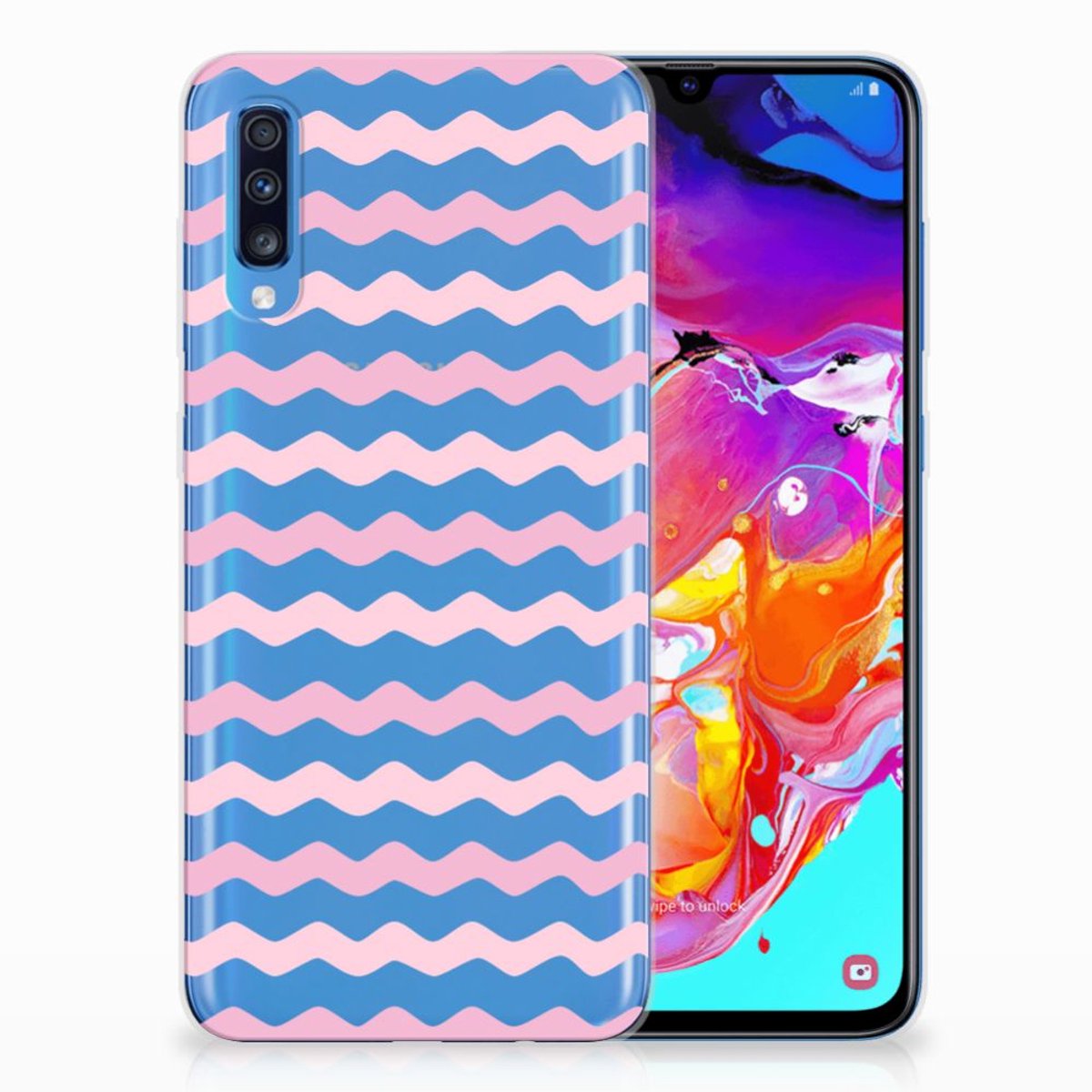 Samsung Galaxy A70 TPU bumper Waves Roze
