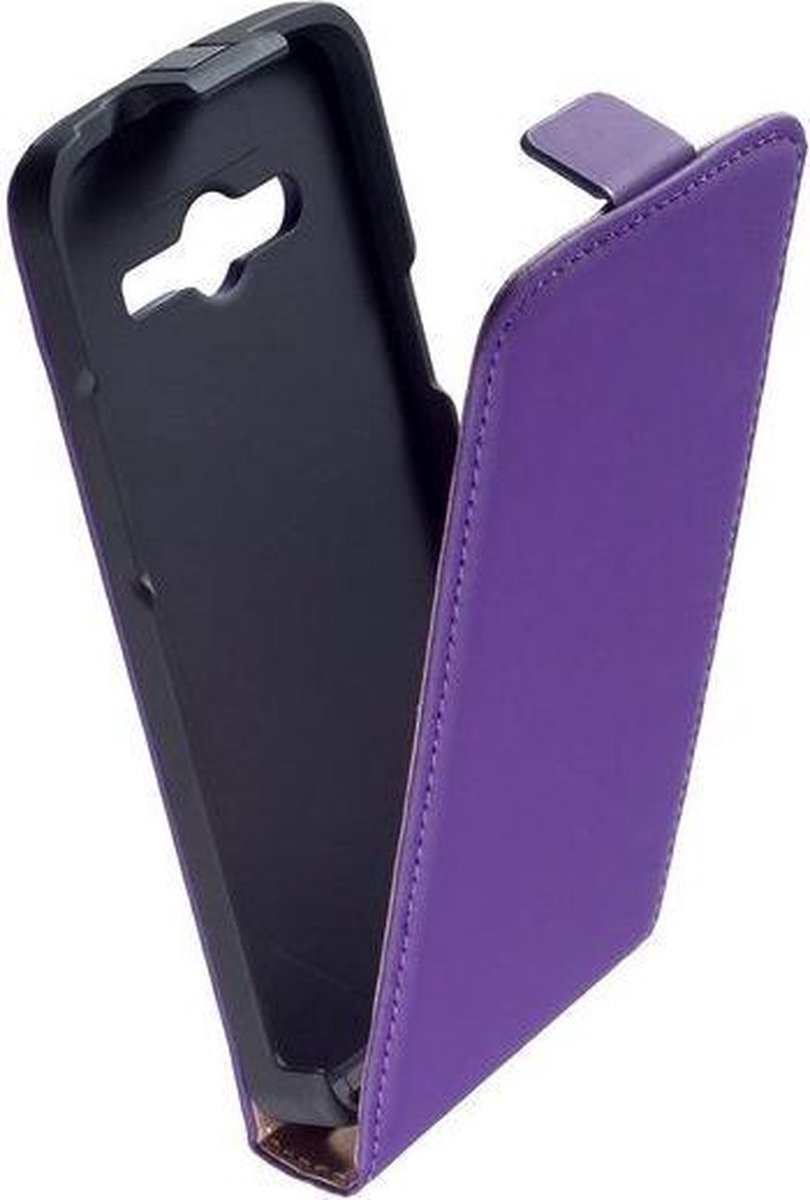 Paars leder flip case case Samsung Galaxy Core LTE G386F case Telefoonhoesje