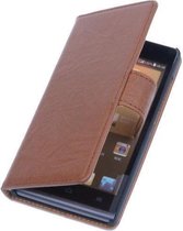 Lelycase Bruin Huawei Ascend G6 Lederen Book/Wallet case/case Telefoonhoesje