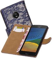 Lace Bookstyle Wallet Case Hoesjes voor Moto G5 Plus Blauw