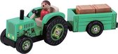 Houten tractor met aanhanger 33 cm