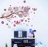 Moderne muursticker – Zachte kleuren – Boomtak Roze – Vogel – Hartje –  Muurstickers kinderkamer – Babykamer – Accessoires babykamer – Roze – 75 x 105 (lxb) cm