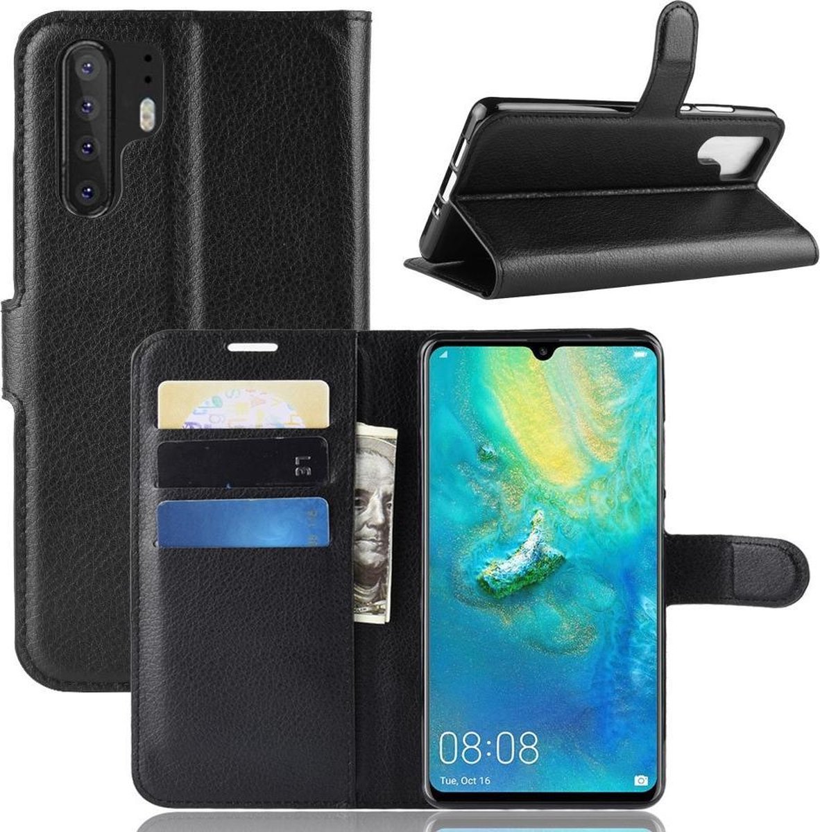 Book Case - Geschikt voor Huawei P30 Pro Hoesje - Zwart