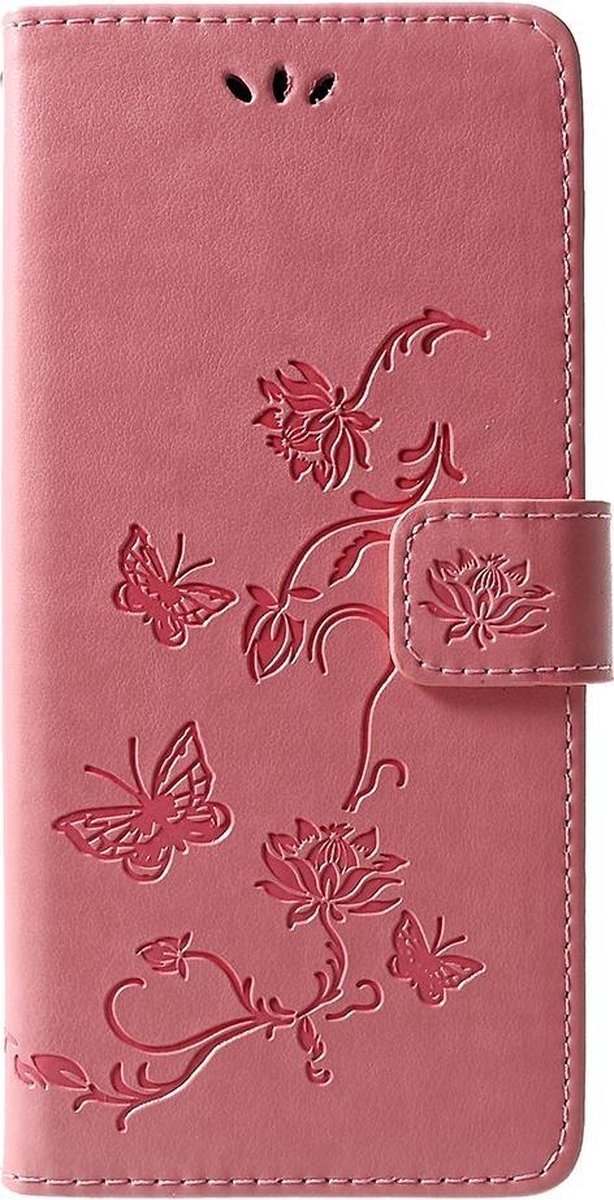 Bloemen & Vlinders Book Case - Geschikt voor Samsung Galaxy J6 Plus (2018) Hoesje - Pink