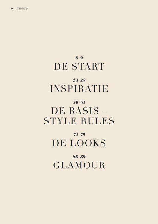 Inhoudsopgave met secties: De Start, Inspiratie, De Basis - Style Rules, De Looks, Glamour.