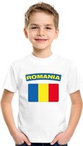T-shirt met Roemeense vlag wit kinderen S (122-128)