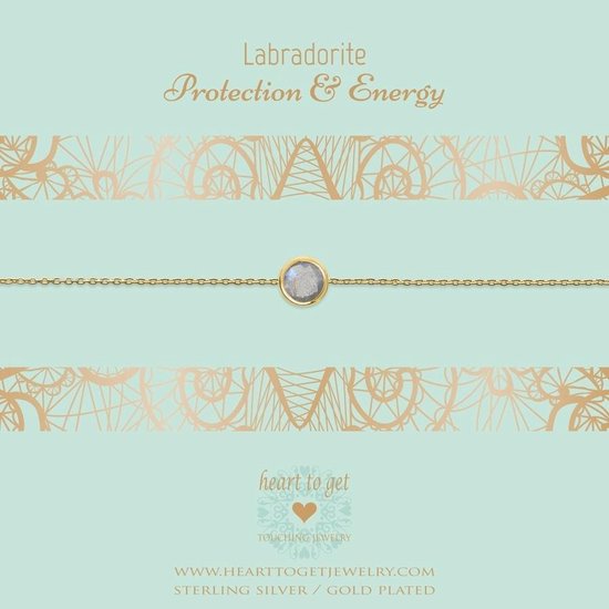 Heart to Get bracelet, gold plated, one gemstone in between,  Labradorite, protection & energy