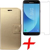 Lederen Hoesje voor Samsung Galaxy J3 (2017) Goud + Screenprotector Tempered Glass - Wallet Book Case Cover van iCall