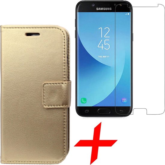 Étui en cuir pour Samsung Galaxy J3 (2017) Or + Protection d'écran en verre  trempé -... | bol.com