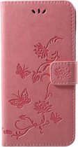 Shop4 - iPhone Xs Max Hoesje - Wallet Case Bloemen Vlinder Roze