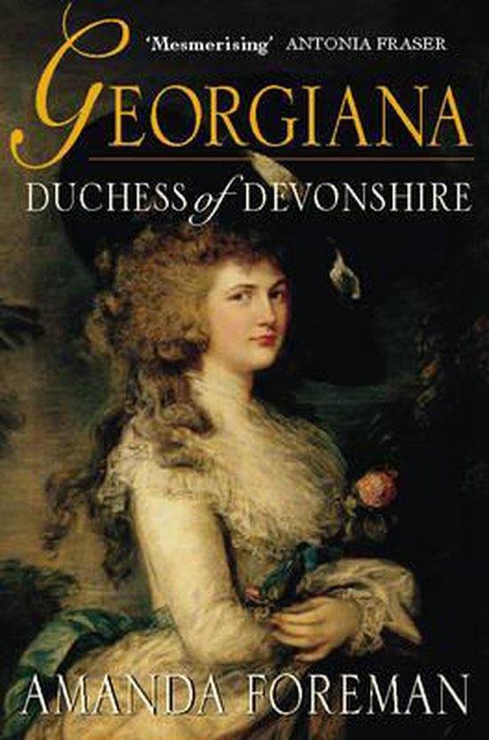 Boekcover met Georgiana Duchess of Devonshire, geschilderd in 18e-eeuwse stijl.