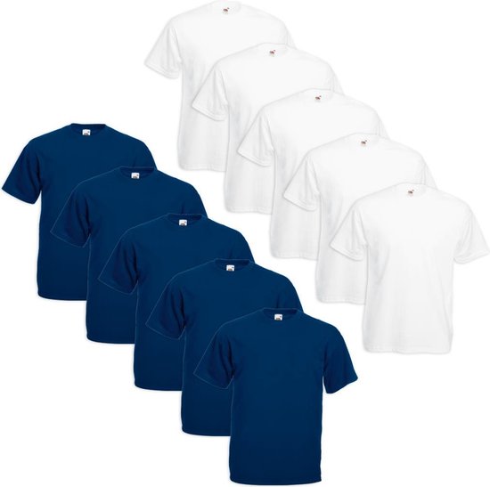 Fruit of the Loom 10x Grote maat Value Weight T-shirt Wit & Blauw 5XL (XXXXXL)