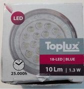 GU10 GU-10 TopLux 1,3 Watt Blauw Ledspot 18-LED 10 lumen 20-240V