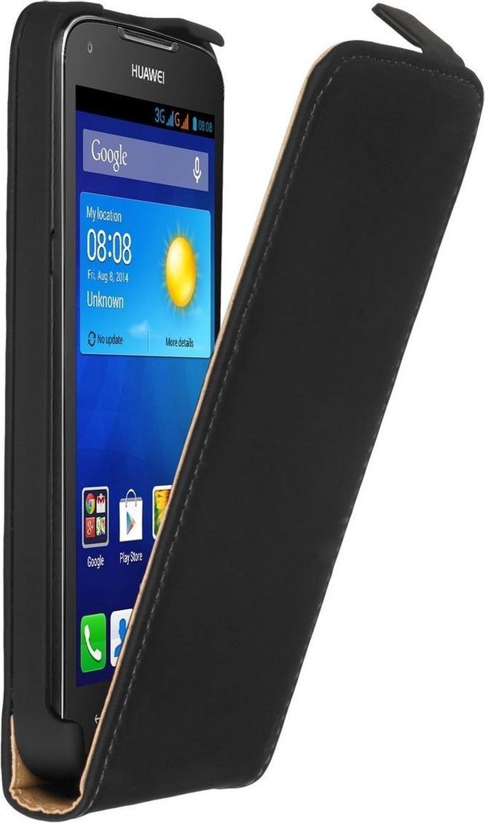 Zwart premium leder flipcase voor de Huawei Ascend Y540