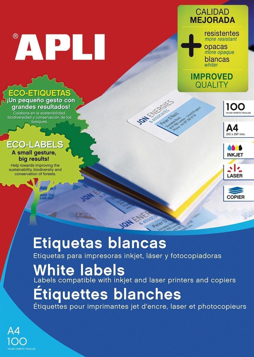 Klevende etiketten Apli 581292 100 Lakens 105 x 70 mm Wit