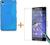 Comutter Silicone hoesje Sony Xperia Z3 blauw met tempered glas screenprotector