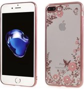 iPhone 8 Plus / 7 Plus (5.5 Inch) - hoes, cover, case - TPU - Transparant - Roze bloemen