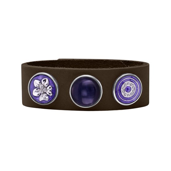 Quiges - Dames Click Button Drukknoop 18mm Bloem Patroon Paars - EBCM328