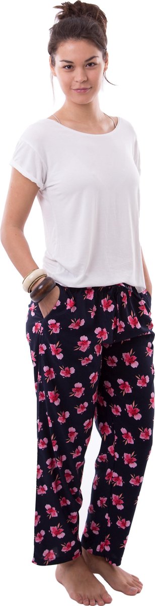 Amantes Dames yoga broek - lounge broek - Navy bloem print - Maat L
