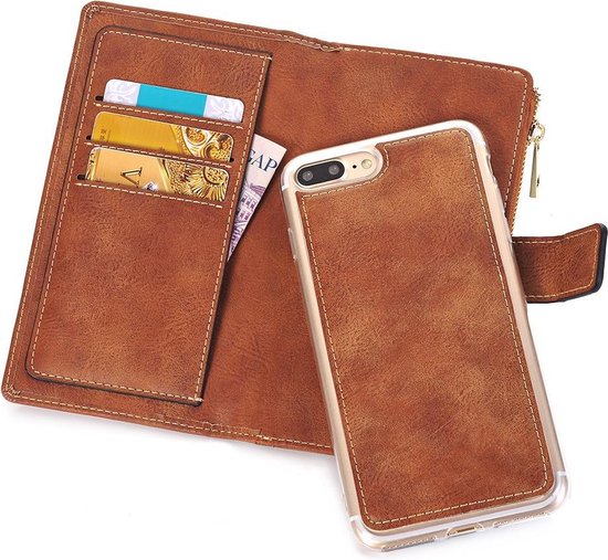 bol.com | 2-in-1 Magneet Vintage Rits Portemonnee Leren Telefoon Case Apple  iPhone 8 Plus Hoesje...