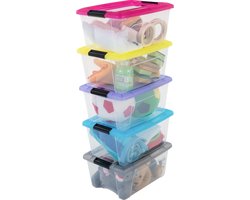 IRIS Topbox Opbergbox - 15L - Kunststof - Transparant/Multicolor - Set van 5
