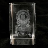 kristal glas laserblok met 3D afbeelding van Ganesha 5x8cm Prachtig gedetailleerd uitgewerkt.