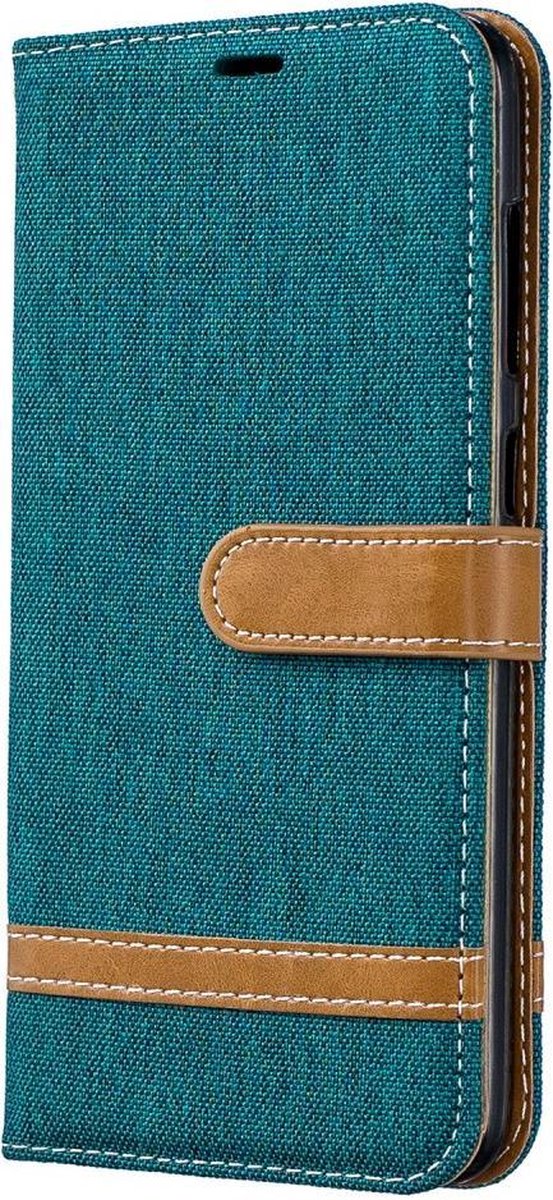 Denim Book Case - Geschikt voor Samsung Galaxy A70 Hoesje - Groen