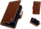 MP Case® Bruin PU Leer booktype hoes Huawei P10 Lite
