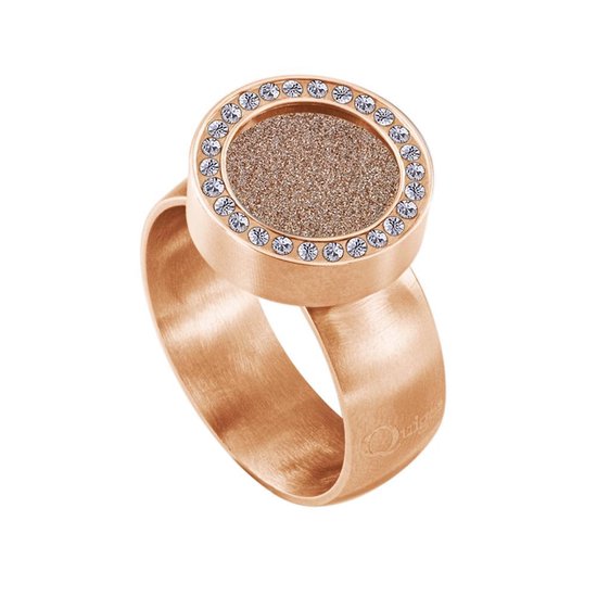 Quiges RVS Schroefsysteem Ring met Zirkonia Rosékleurig Mat 19mm met Verwisselbare Glitter Champagne 12mm Mini Munt