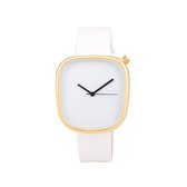 Leren Dames Horloge - Vierkant - Wit & Goud