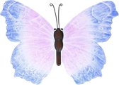 Blauw/lila metalen vlinder 40 cm tuinversiering - Schuttingdecoratie/tuindecoratie vlinders
