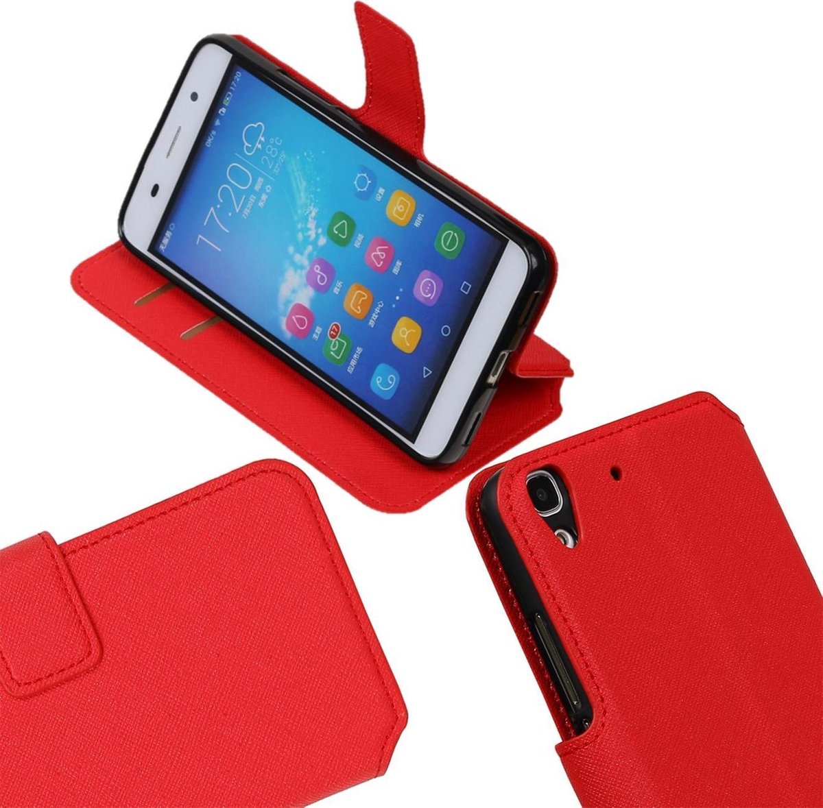 MP Case rood felle kleuren ribbel structuur TPU PU leder hoesje voor de Huawei Y6 Booktype - Telefoonhoesje - smartphonehoesje - beschermhoes.